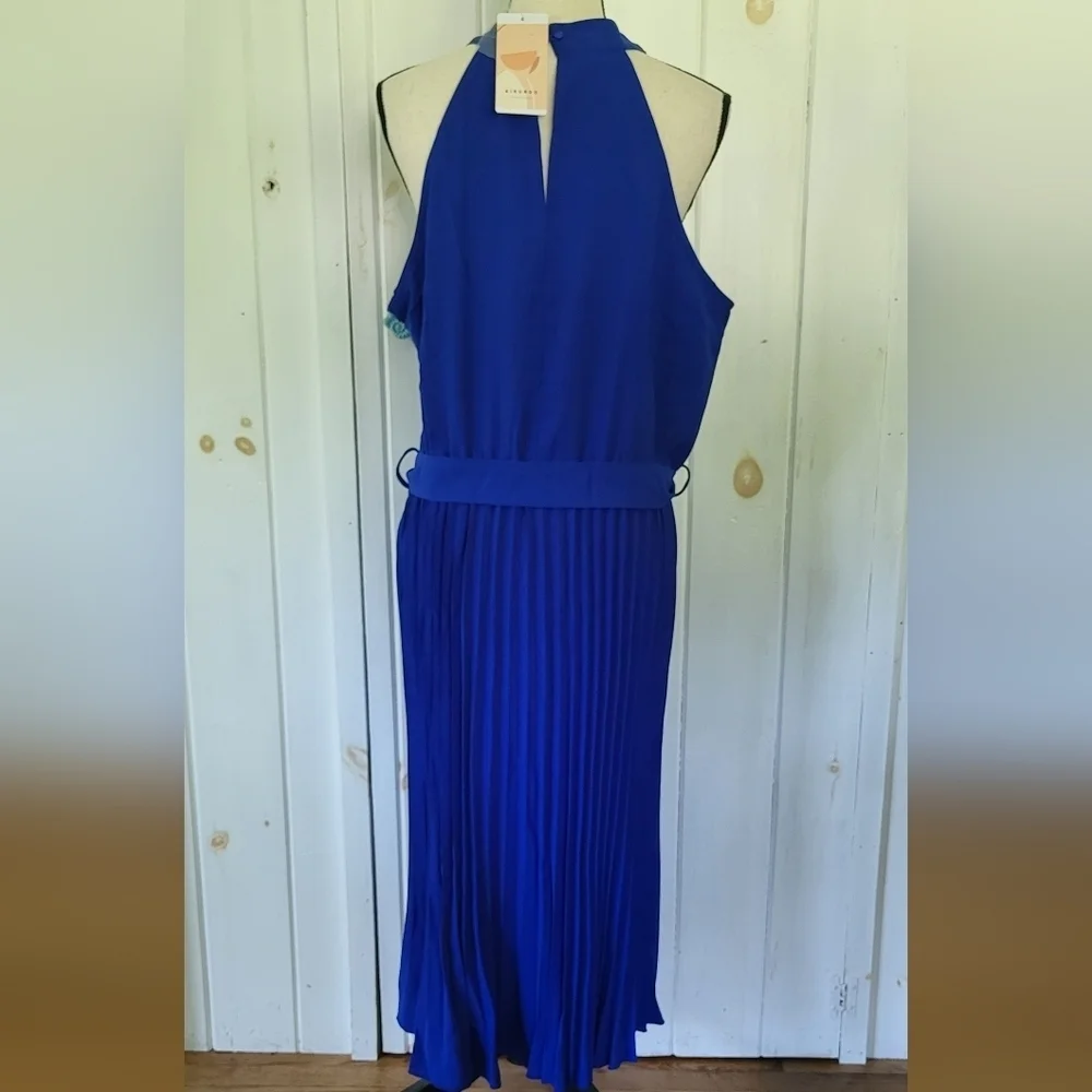 KIRUNDO Summer Sleeveless Halter Neck Pleated Midi Cocktail Dresses - Picture 7 of 10
